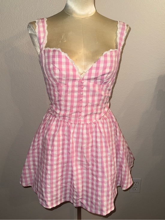 Unique Vintage Dresses & Skirts - NWOT Unique Vintage Pink Gingham Lace Trim Mini Dress Size XL